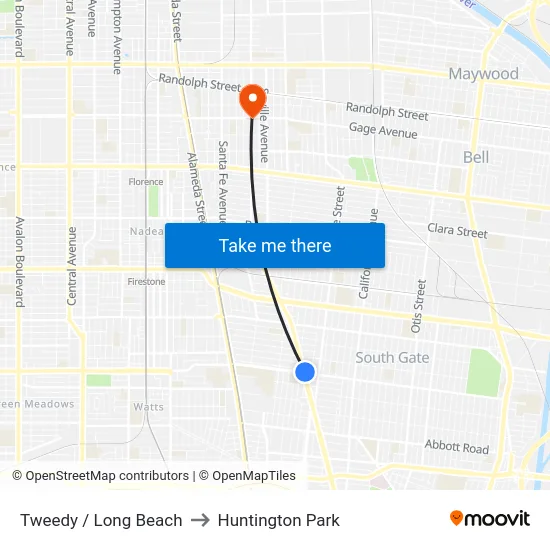Tweedy / Long Beach to Huntington Park map