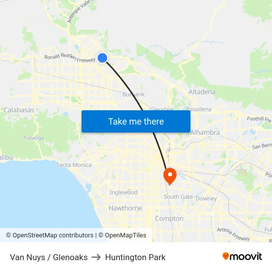 Van Nuys / Glenoaks to Huntington Park map