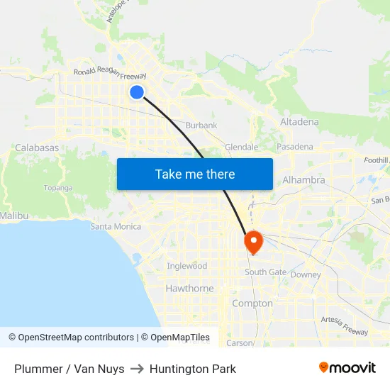 Plummer / Van Nuys to Huntington Park map