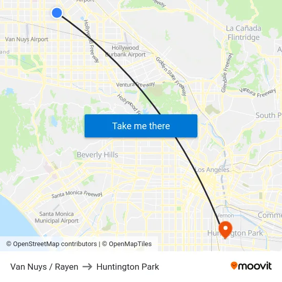Van Nuys / Rayen to Huntington Park map