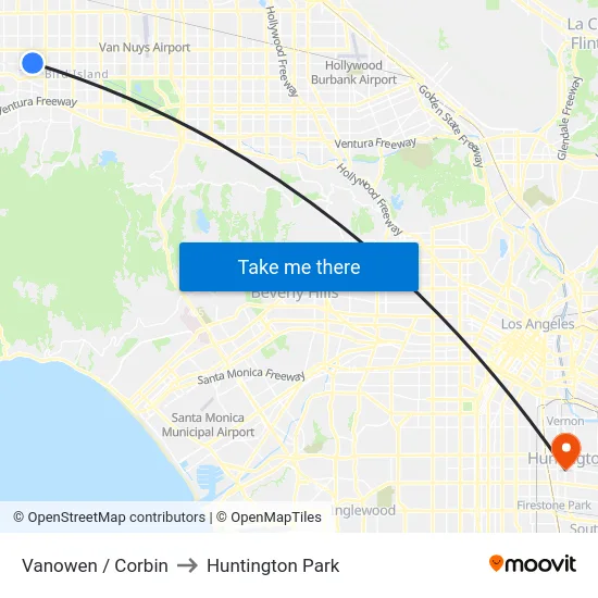 Vanowen / Corbin to Huntington Park map