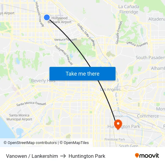 Vanowen / Lankershim to Huntington Park map