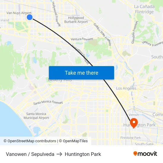 Vanowen / Sepulveda to Huntington Park map