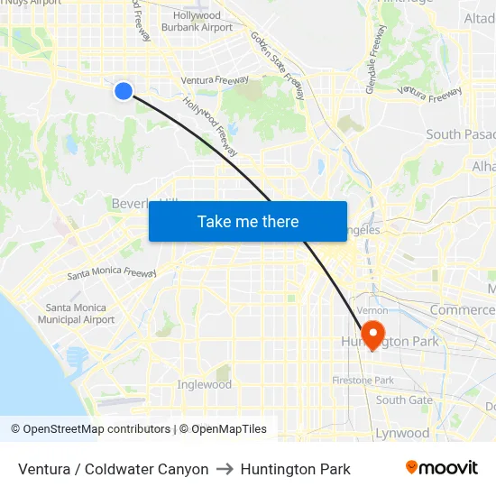 Ventura / Coldwater Canyon to Huntington Park map