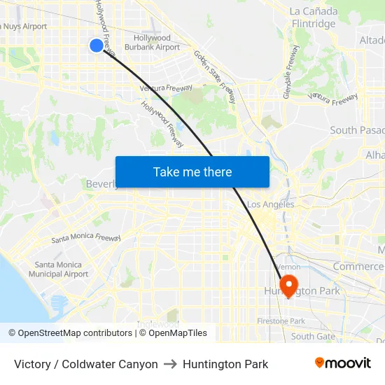 Victory / Coldwater Canyon to Huntington Park map