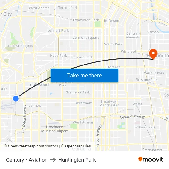 Century / Aviation to Huntington Park map