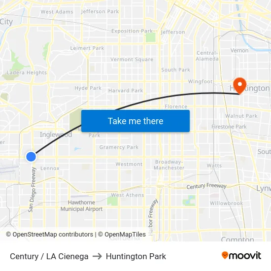 Century / LA Cienega to Huntington Park map