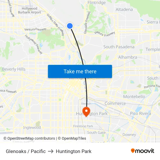 Glenoaks / Pacific to Huntington Park map