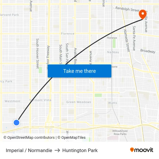 Imperial / Normandie to Huntington Park map