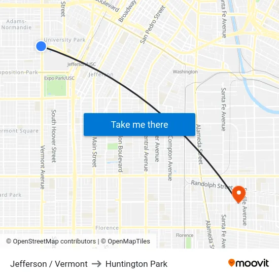 Jefferson / Vermont to Huntington Park map