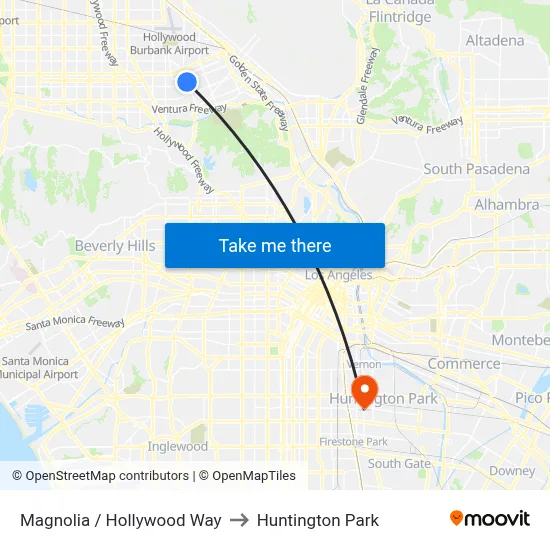 Magnolia / Hollywood Way to Huntington Park map