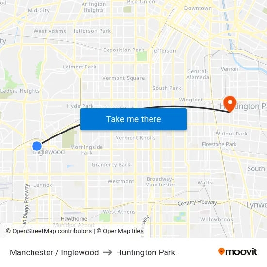 Manchester / Inglewood to Huntington Park map