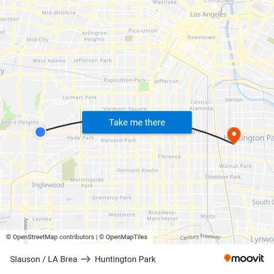 Slauson / LA Brea to Huntington Park map