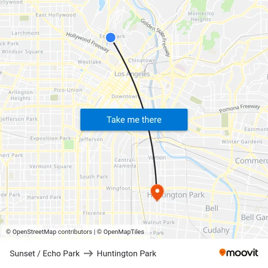 Sunset / Echo Park to Huntington Park map