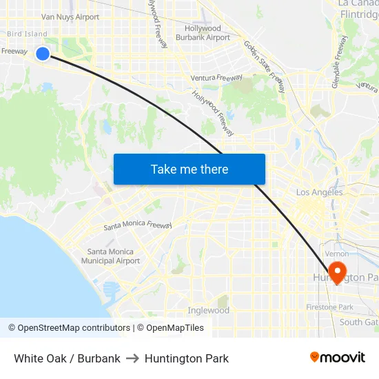 White Oak / Burbank to Huntington Park map