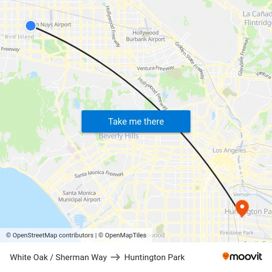 White Oak / Sherman Way to Huntington Park map