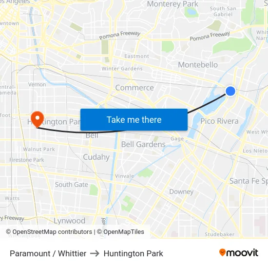 Paramount / Whittier to Huntington Park map