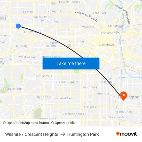 Wilshire / Crescent Heights to Huntington Park map