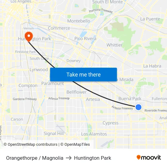 Orangethorpe / Magnolia to Huntington Park map
