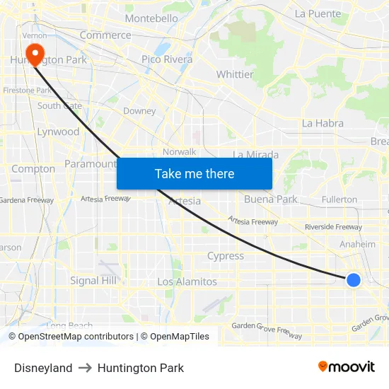 Disneyland to Huntington Park map