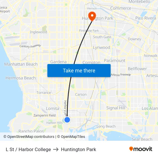 L St / Harbor College to Huntington Park map