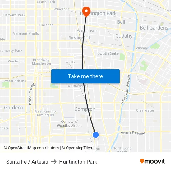 Santa Fe / Artesia to Huntington Park map