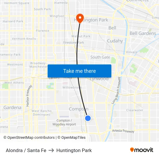 Alondra / Santa Fe to Huntington Park map
