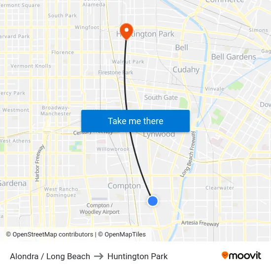 Alondra / Long Beach to Huntington Park map