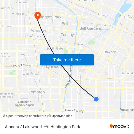 Alondra / Lakewood to Huntington Park map