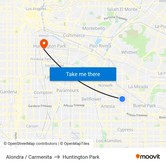 Alondra / Carmenita to Huntington Park map