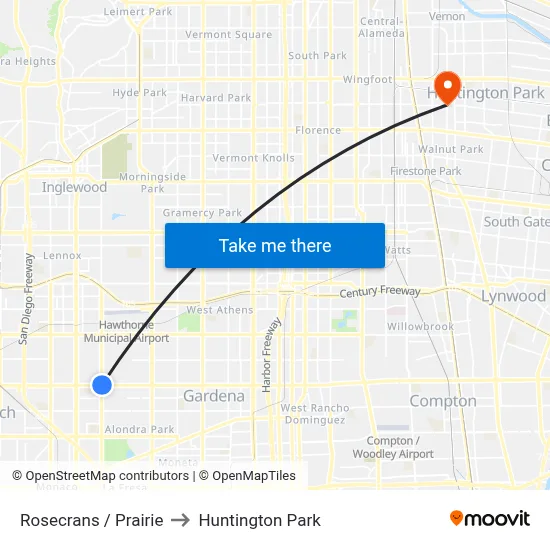 Rosecrans / Prairie to Huntington Park map
