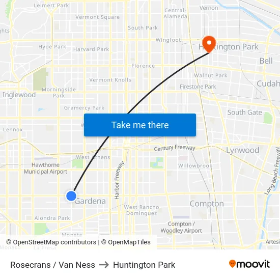 Rosecrans / Van Ness to Huntington Park map