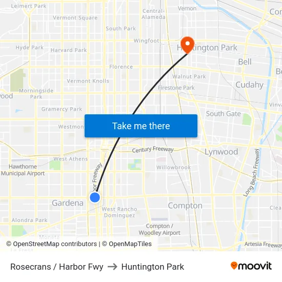 Rosecrans / Harbor Fwy to Huntington Park map