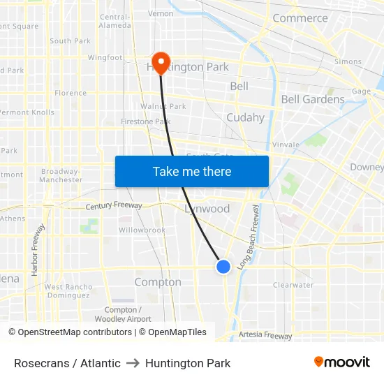 Rosecrans / Atlantic to Huntington Park map