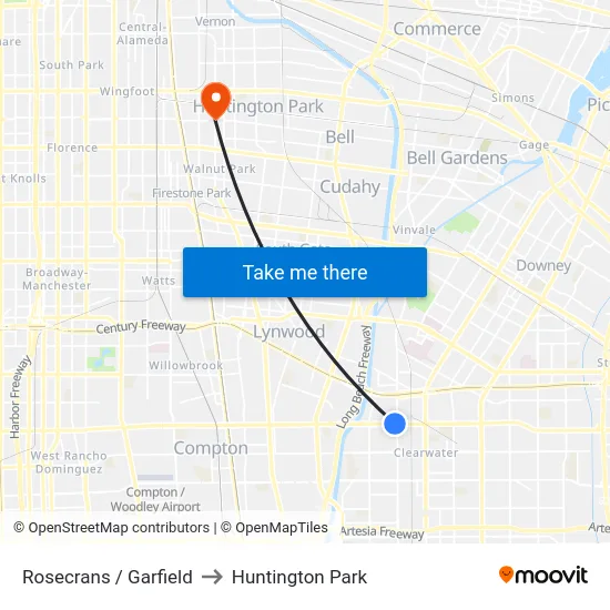 Rosecrans / Garfield to Huntington Park map