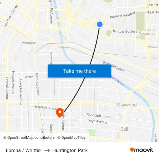 Lorena / Whittier to Huntington Park map