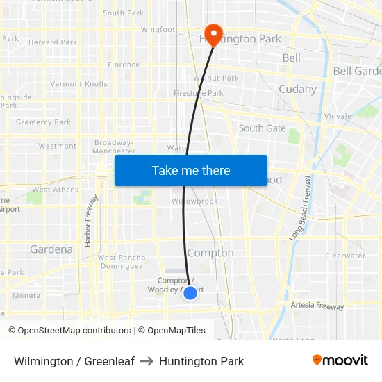 Wilmington / Greenleaf to Huntington Park map