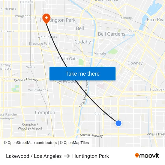 Lakewood / Los Angeles to Huntington Park map
