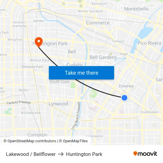 Lakewood / Bellflower to Huntington Park map