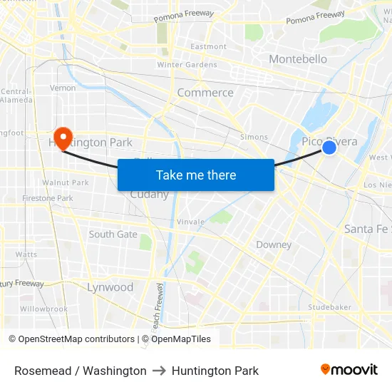Rosemead / Washington to Huntington Park map