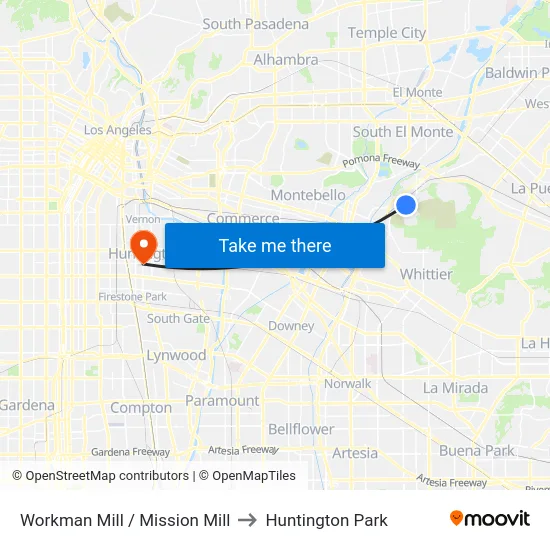 Workman Mill / Mission Mill to Huntington Park map