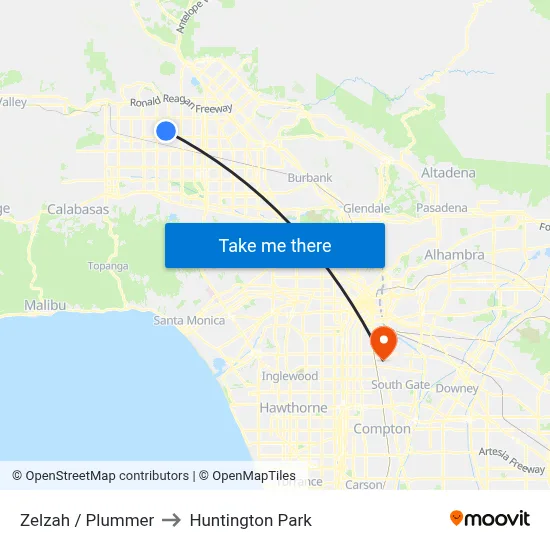 Zelzah / Plummer to Huntington Park map