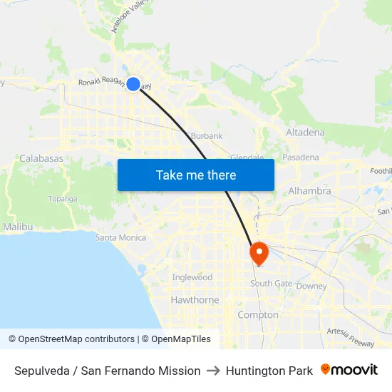 Sepulveda / San Fernando Mission to Huntington Park map