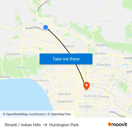 Rinaldi / Indian Hills to Huntington Park map