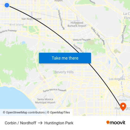 Corbin / Nordhoff to Huntington Park map