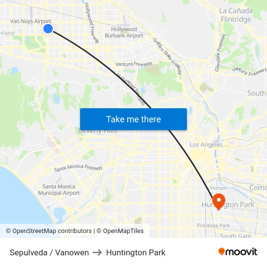 Sepulveda / Vanowen to Huntington Park map
