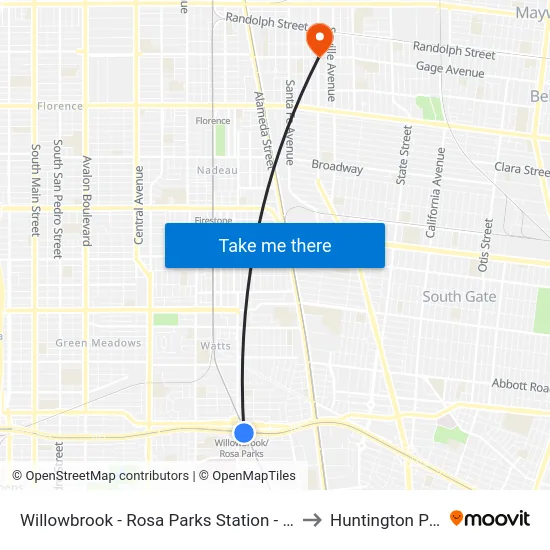 Willowbrook - Rosa Parks Station - West to Huntington Park map