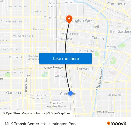 MLK Transit Center to Huntington Park map
