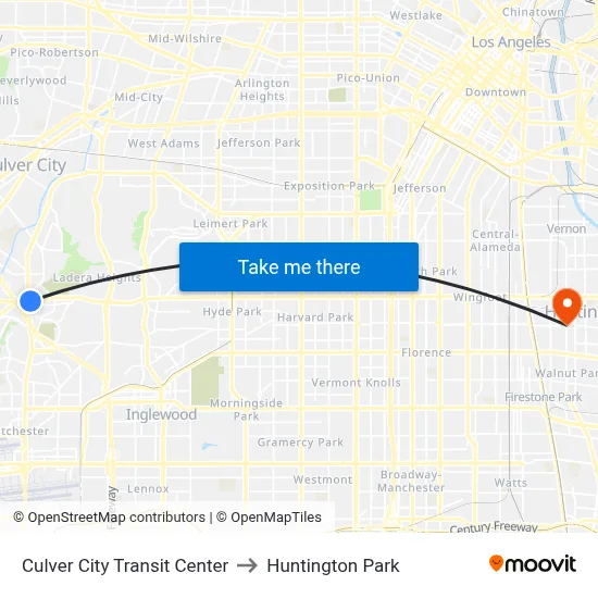 Culver City Transit Center to Huntington Park map