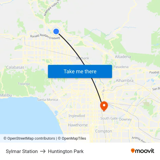 Sylmar Station to Huntington Park map